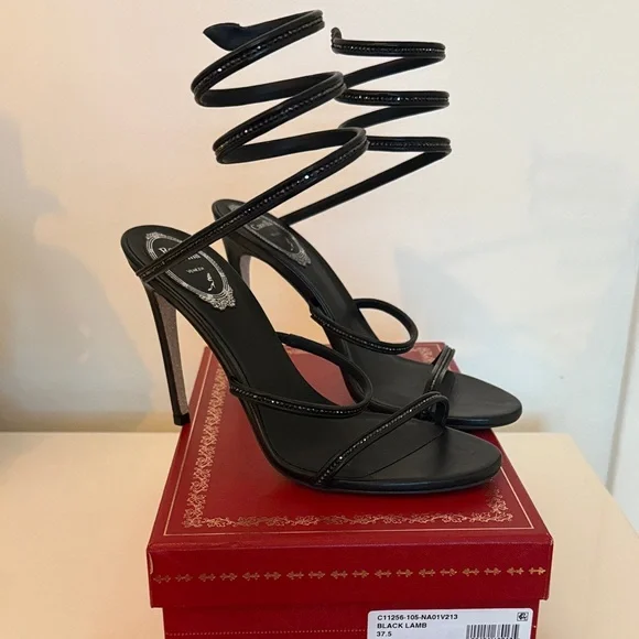 Rene Caovilla Black Spiral Strap Heels - Picture 1 of 6